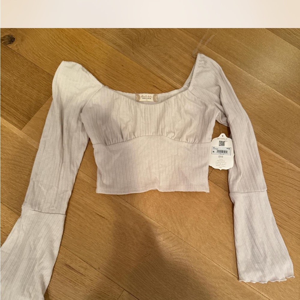 Altar'd State White Crop Top with Flared Sleeves